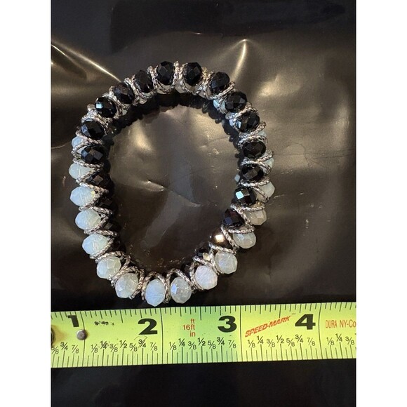 Vintage Clear Black Crystal Expansion Bracelet Mid Century - Picture 4 of 4
